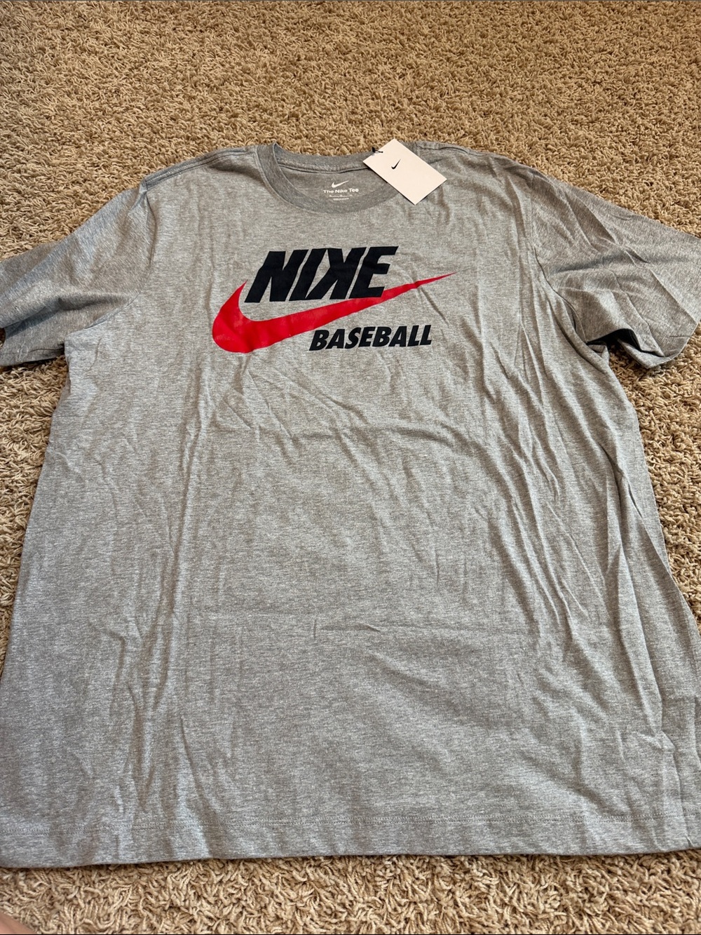 New with Tags Nike Gray Short-Sleeve Baseball T-Shirt with Red Swoosh